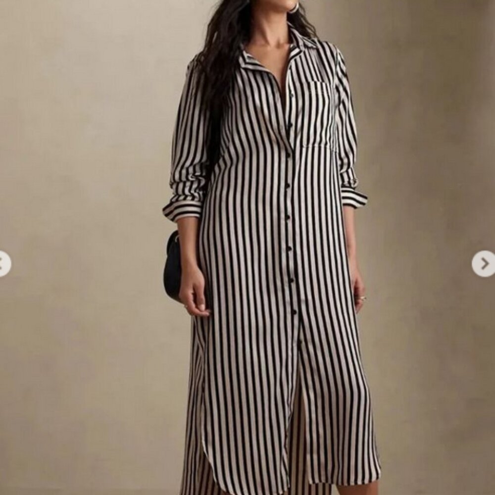 Banana Republic Maxi Stripe Long Sleeve Button Down Dress size MEDIUM